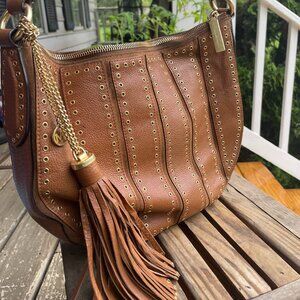 Michael Kors Medium Brooklyn DARK CARAMEL Grommeted Leather Suede Hobo Bag